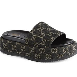 Gucci Angelina GG Logo Platform Slides